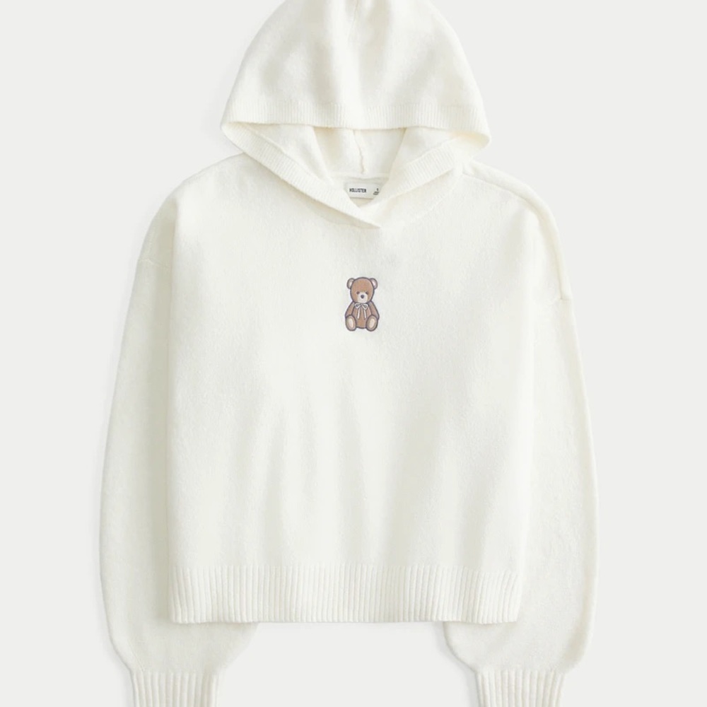 Hollister Comfy Cloud Teddy Bear Graphic Sweater w/ Bear Embroidery